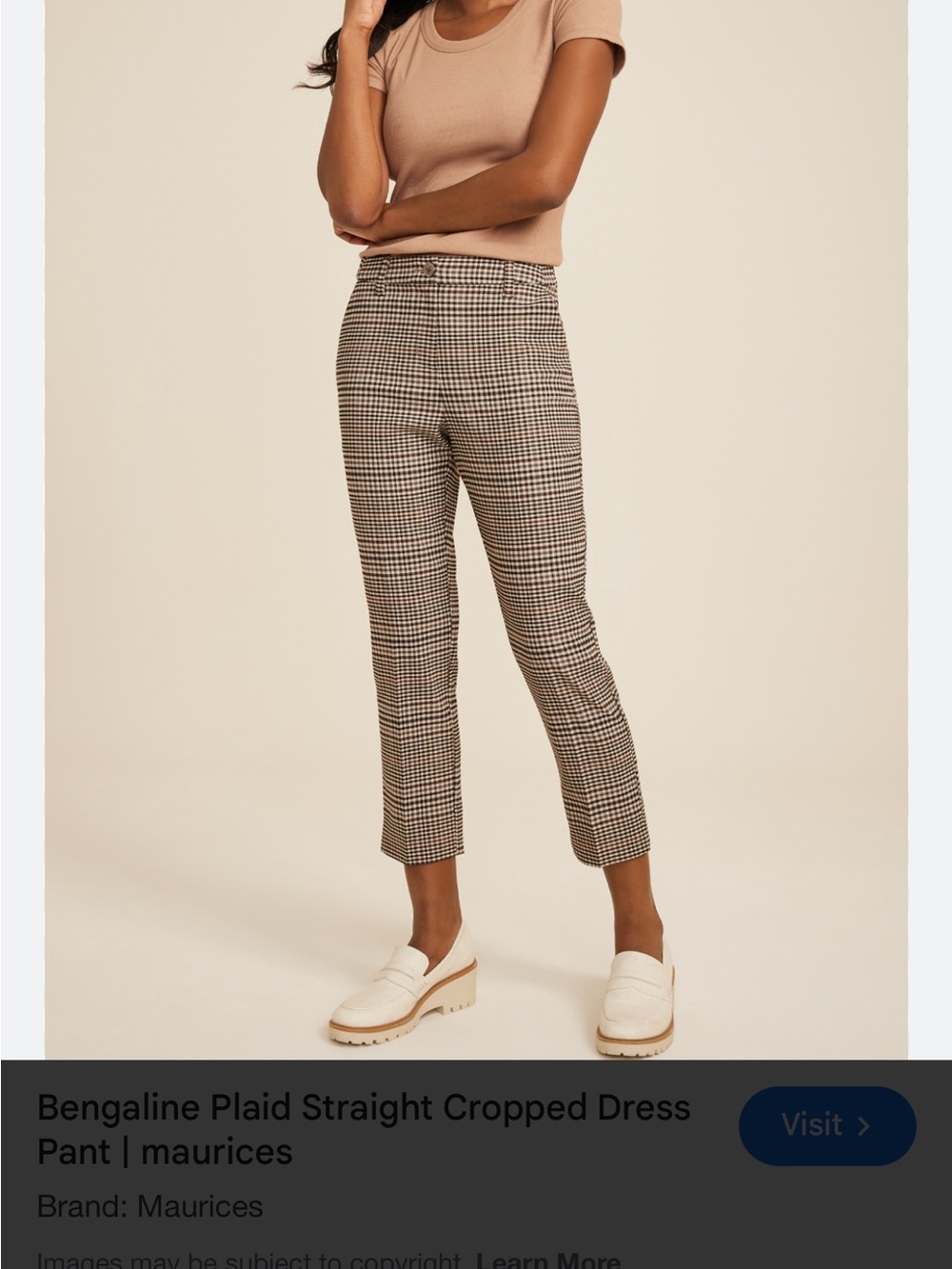 Maurices Tan & Black Plaid Cropped Straight Pants